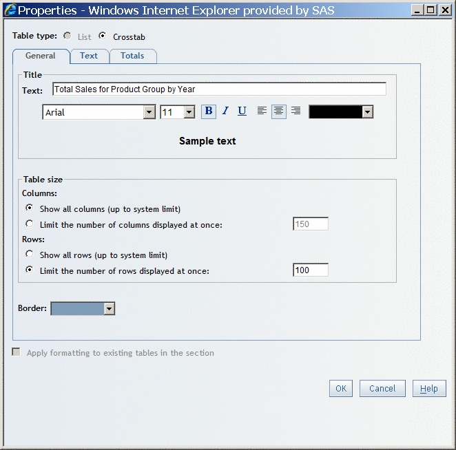 A Table Title Specified in the Properties Dialog Box