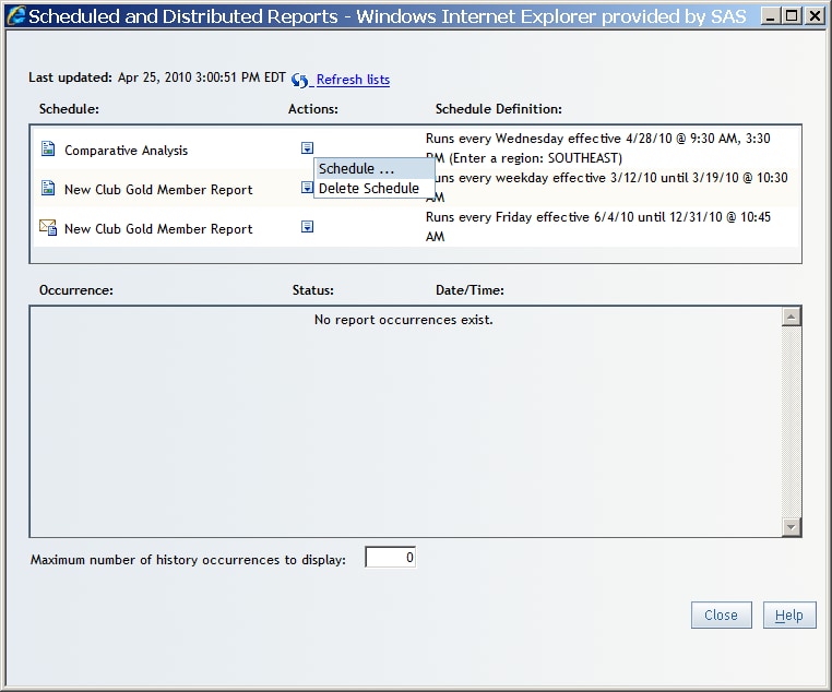 Scheduled and Distributed Reports Dialog Box