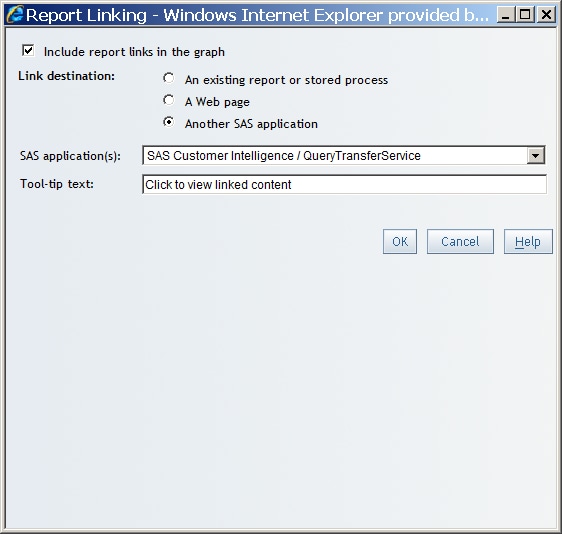 Report Linking Dialog Box for Another SAS Application