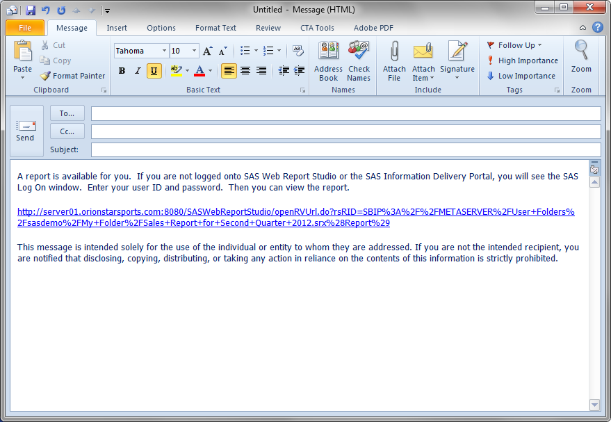 An E-Mail Message with Standard Text
