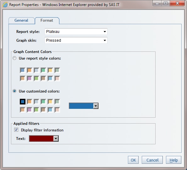A Customized Text Color Specified in the Format Tab of the Report Properties Dialog Box