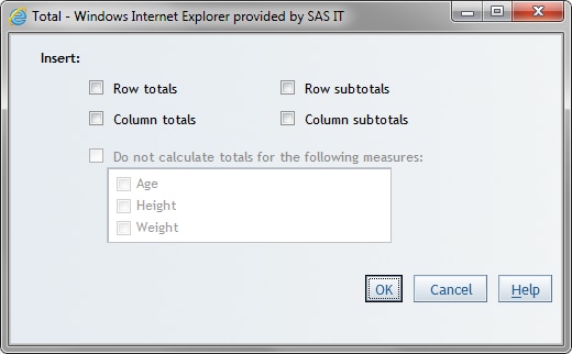 Total Dialog Box for Crosstabulation Tables