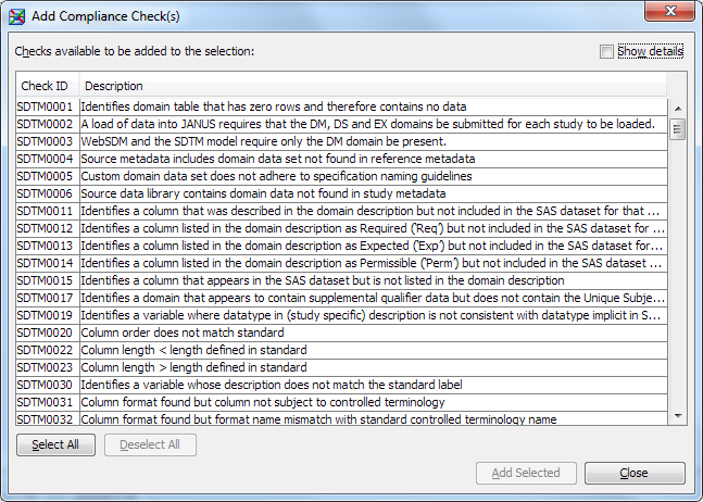 Add Compliance Check(s) dialog box