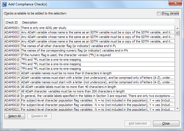 Add Compliance Check(s) dialog box