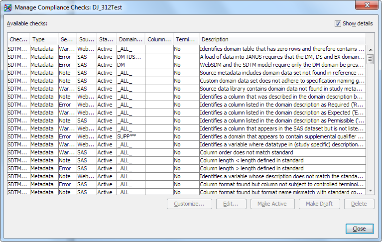 Manage Compliance Checks dialog box