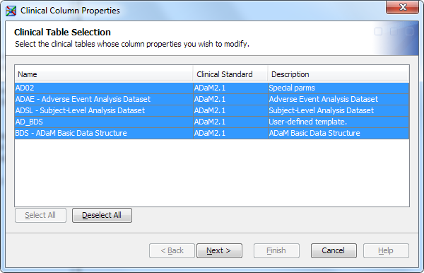 Clinical Column Properties wizard