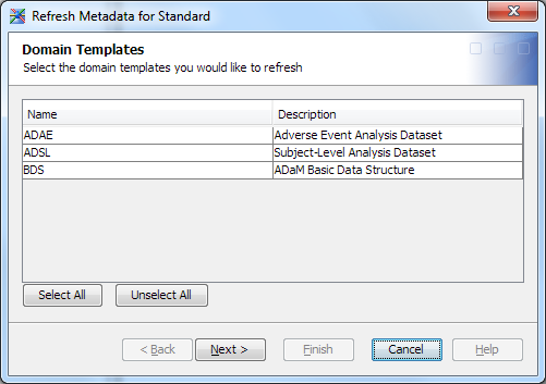 Refresh Metadata for Standard wizard