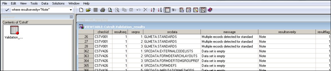 where resultflag = “Note” in the control box in the upper left