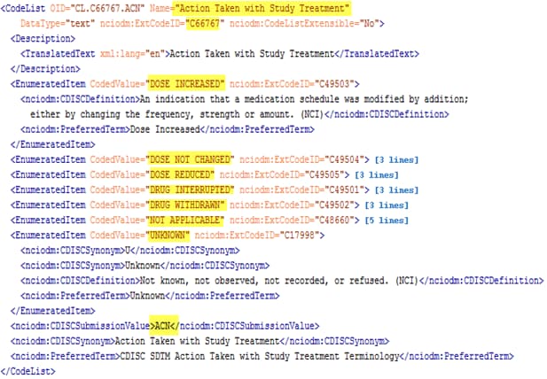 Example of Controlled Terminology in ODM XML