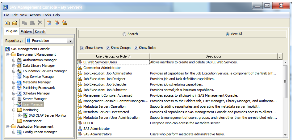 User Manager plug-in for SAS Management Console
