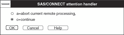 The SAS/CONNECT Attention Handler Window