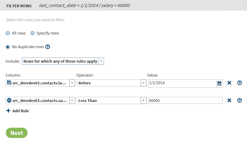 Completed Filter page in Query or Join Data in Hadoop Directive
