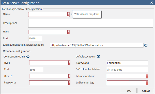 LASR Server Configuration Window