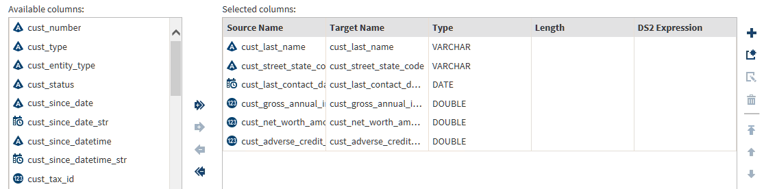 Selected Target Columns in Manage Columns Transformation