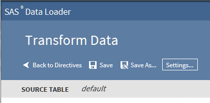 Settings Button in Transform Data