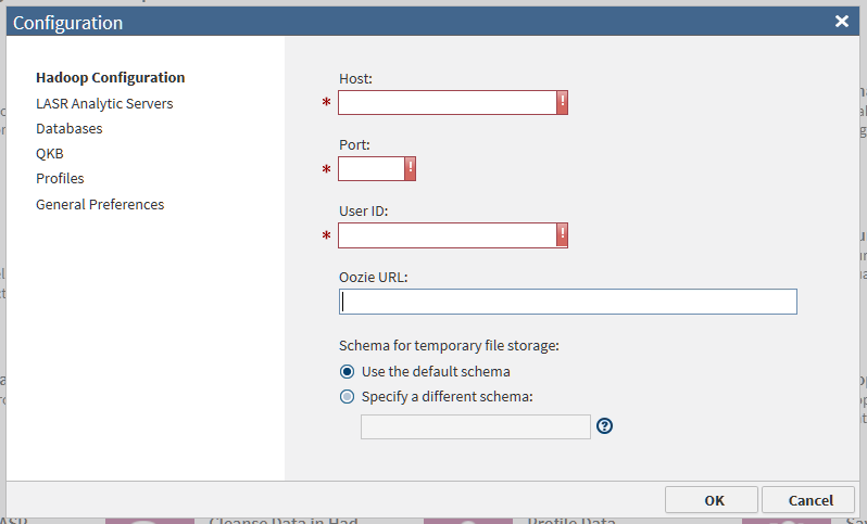 SAS Data Loader Configuration Window