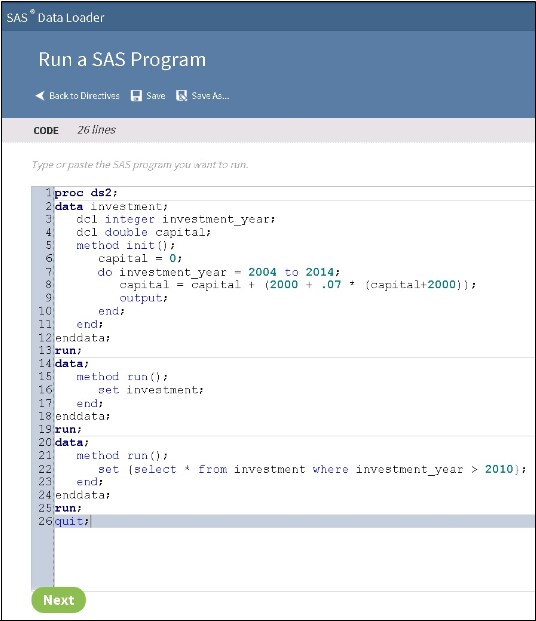 Running Code in SAS Data Loader for Hadoop