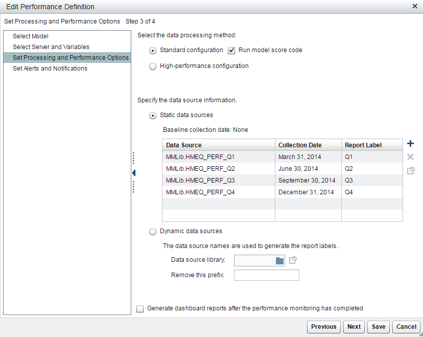 Edit Performance Model - Set Processing and Performance Options