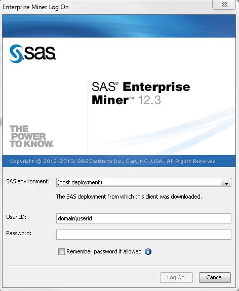 SAS Enterprise Miner Log On window