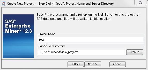 Specify the Project Name and Server Directory window