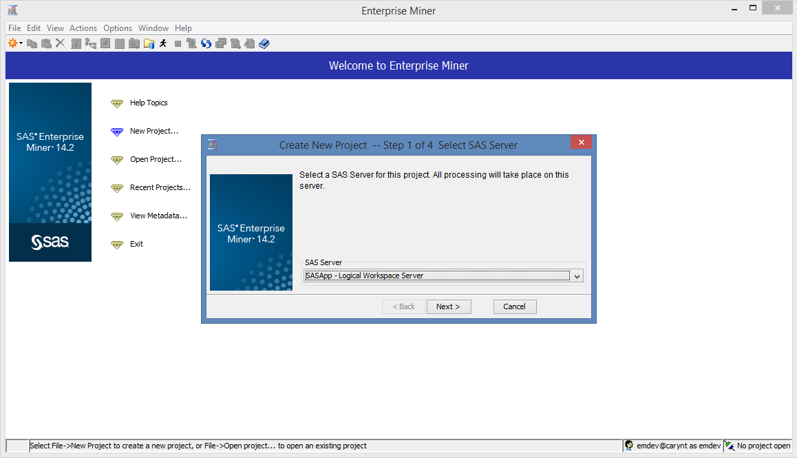 Select a SAS Server window