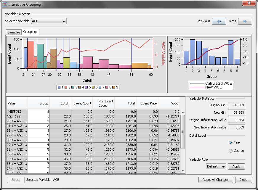 Interactive Grouping Window