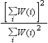 The square of the sum over all i of W(i) divided by the sum over all i of the square of W(i)