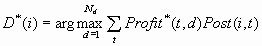 D*(i) = arg max(d=1, N(sub-d)) Sum(t)Profit*(t,d)Post(i,t)