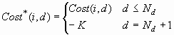 Cost*(i,d) = Cost(i,d) where d <= N(sub-d), = –K where d = N(sub-d) + 1