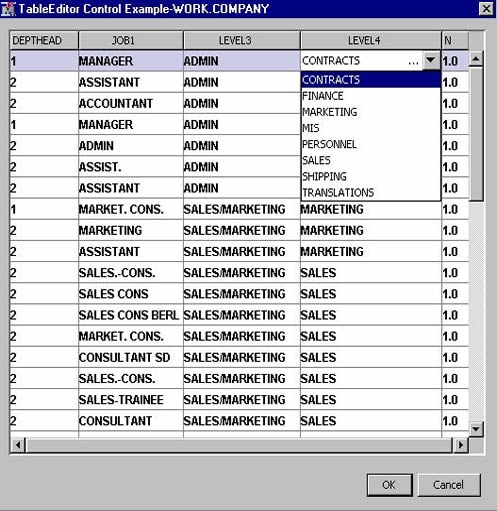 Dynamic Choice List example Table Editor window