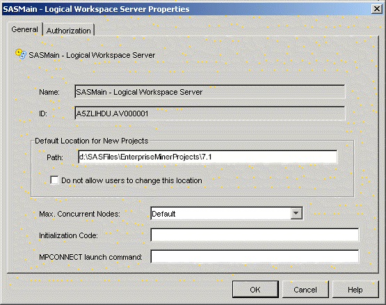 workspace server properties window