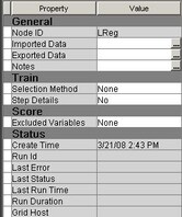 Example Regression Node Properties Panel