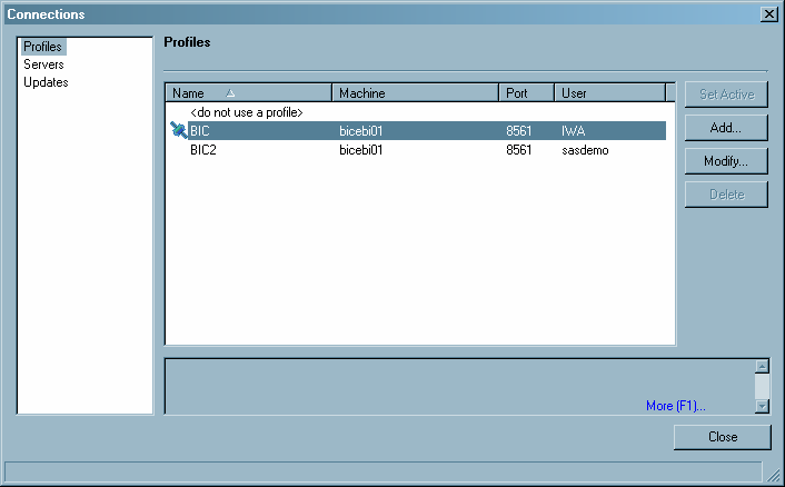 Connections dialog box