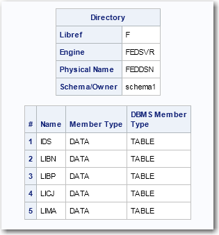 PROC DATASETS listing of SCHEMA1