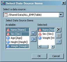Sample Select Data Source Items Window