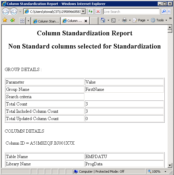 Column Standardization Report