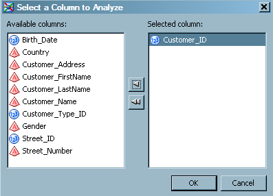 Select a Column to Analyze Window