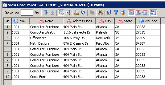 Standardized Name Column in the Sample Target Table