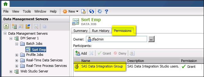 Grant permission to access individual objects on the Data Management Server