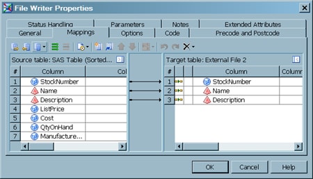 Mapping Tab for File Writer Transformation