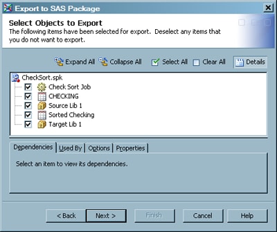Select Objects to Export Page