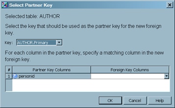Select Partner Key Window: Foreign Key Column Not Selected