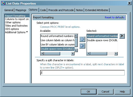 Sample Report Formatting Options