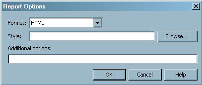 Report Options Dialog Box for Tables and Plug-in Code