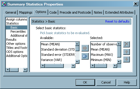 Sample Basic Statistical Options