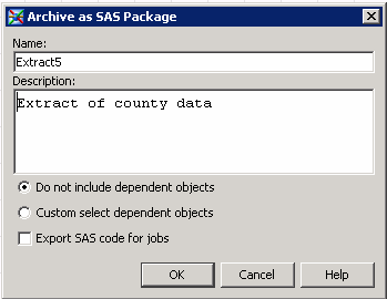 Archive as SAS Package Window