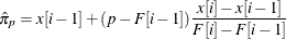 \[  \hat{\pi }_ p = x[i-1] + (p-F[i-1]) \frac{x[i]-x[i-1]}{F[i]-F[i-1]}  \]