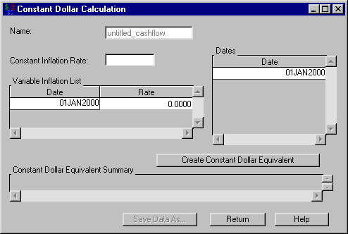 Constant Dollar Calculation Dialog Box