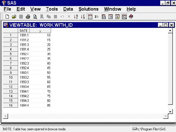 Viewtable Display of Data Set with Time ID Added
