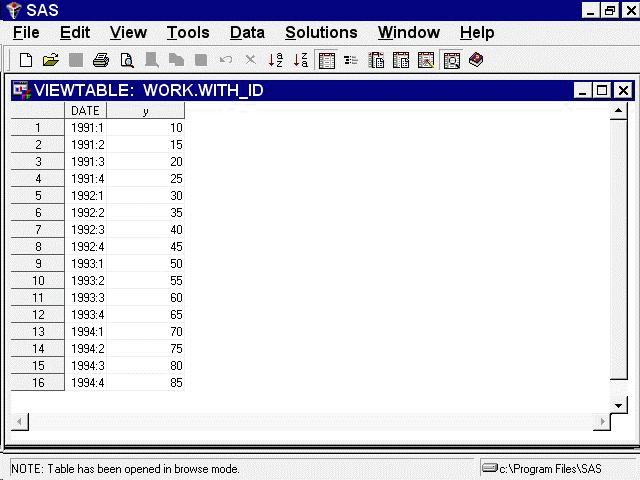 Viewtable Display of Data Set with Time ID Added